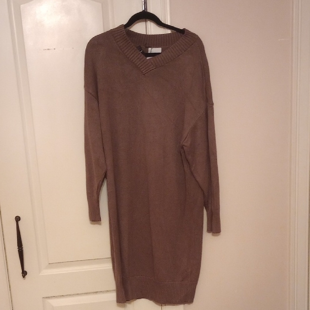 ReCollection Women's V-Neck Sweater Dress - Brown